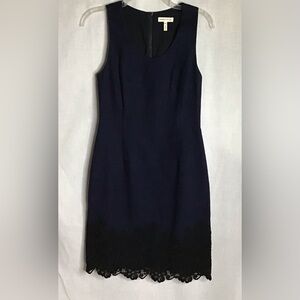 Rebecca Taylor Navy Blue Sleeveless Fit & Flare‎ W/ Black Lace Minimalist Fairy